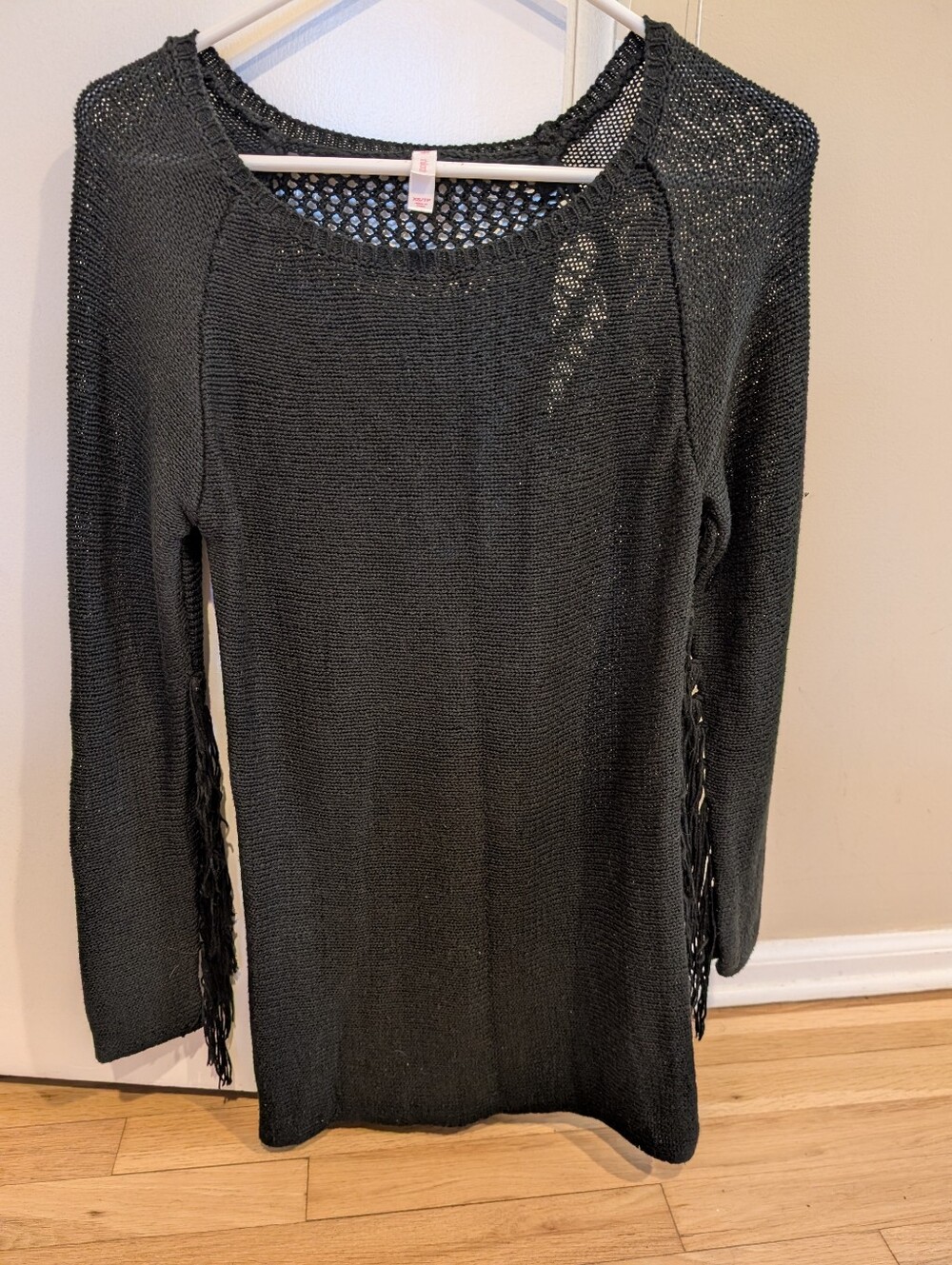 Witchy Western Vibe Xhilaration Sweater Tunic, Black Fringe, Cozy Knit XS